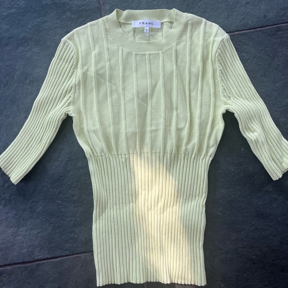 Frame Denim Cream Ribbed Crew Neck Sweater - Picture 1 of 3